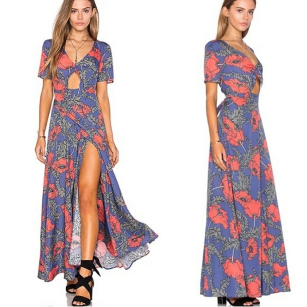 Tularosa Floral Blue and Red Maxi Dress